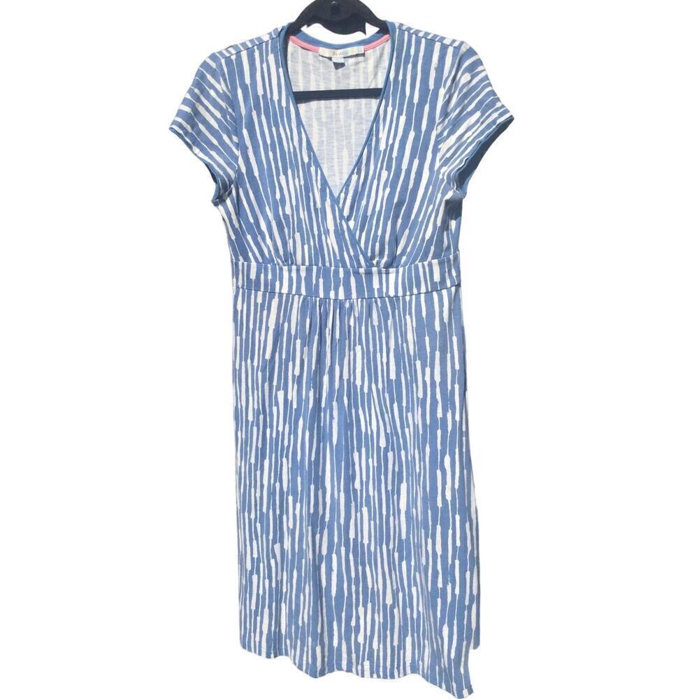 Boden Dress faux wrap womens 6R 6 blue white surplice knit cotton coastal preppy